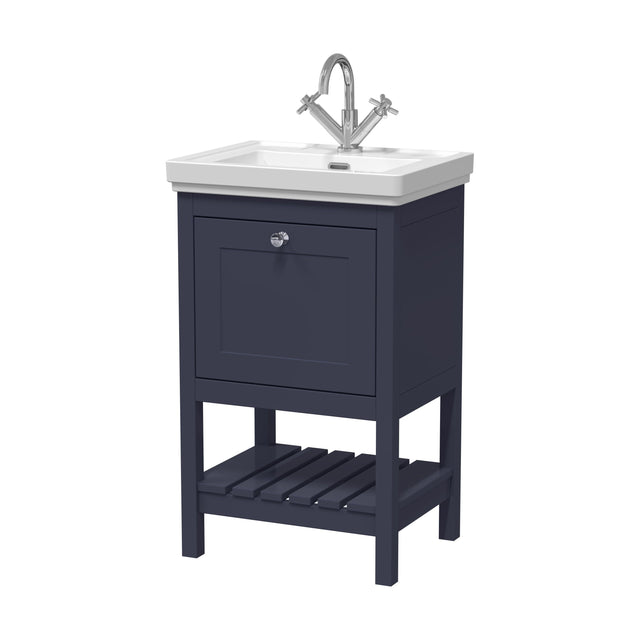 [BFRY323A] Balterley Rye Bathroom Floor Standing 1 Drawer Vanity & 1 Tap Hole Fireclay Basin, Indigo Blue, 531mm - Cutout