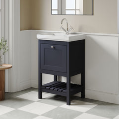 [BFRY323A] Balterley Rye Bathroom Floor Standing 1 Drawer Vanity & 1 Tap Hole Fireclay Basin, Indigo Blue, 531mm - Lifestyle 3