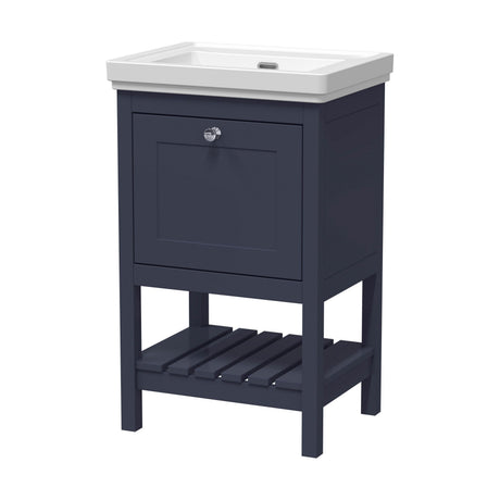 [BFRY323H] Balterley Rye Bathroom Floor Standing 1 Drawer Vanity & 0 Tap Hole Fireclay Basin, Indigo Blue, 500mm - Cutout