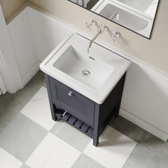 [BFRY323H] Coppenhall Traditional 1 Drawer Floor Standing Vanity Basin Unit with 0 Tap Hole Fireclay Basin, Choice of Size and Colour