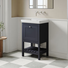 [BFRY323H] Balterley Rye Bathroom Floor Standing 1 Drawer Vanity & 0 Tap Hole Fireclay Basin, Indigo Blue, 500mm - Lifestyle 3