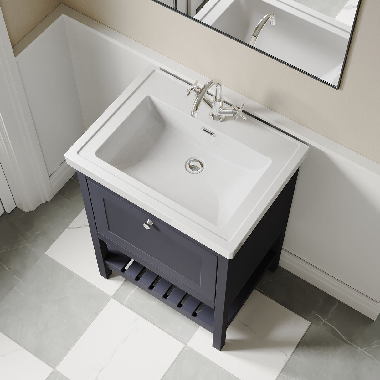 [BFRY325A] Coppenhall Traditional 1 Drawer Floor Standing Vanity Unit with Basin, Choice of Size and Colour