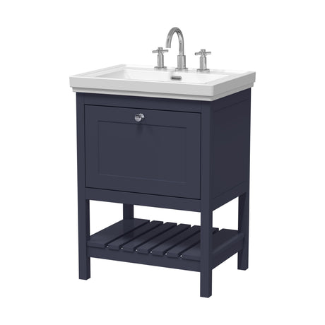 [BFRY325B] Balterley Rye Bathroom Floor Standing 1 Drawer Vanity & 3 Tap Hole Fireclay Basin, Indigo Blue, 600mm - Cutout