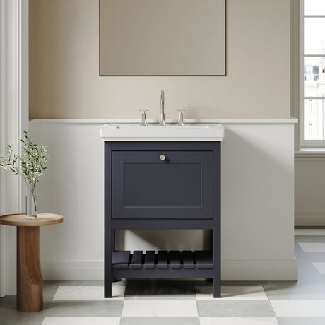 [BFRY325B] Balterley Rye Bathroom Floor Standing 1 Drawer Vanity & 3 Tap Hole Fireclay Basin, Indigo Blue, 600mm - Lifestyle 1