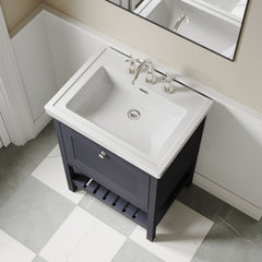[BFRY325B] Coppenhall Traditional 1 Drawer Floor Standing Vanity Unit with 3 Tap Hole Fireclay Basin, Choice of Size and Finish
