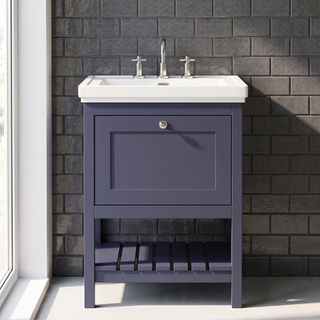[BFRY325B] Coppenhall Traditional 1 Drawer Floor Standing Vanity Unit with 3 Tap Hole Fireclay Basin, Choice of Size and Finish - Silo