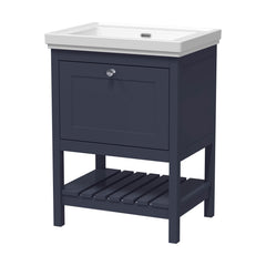 [BFRY325H] Balterley Rye Bathroom Floor Standing 1 Drawer Vanity & 0 Tap Hole Fireclay Basin, Indigo Blue, 600mm - Cutout