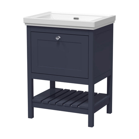 [BFRY325H] Balterley Rye Bathroom Floor Standing 1 Drawer Vanity & 0 Tap Hole Fireclay Basin, Indigo Blue, 600mm - Cutout