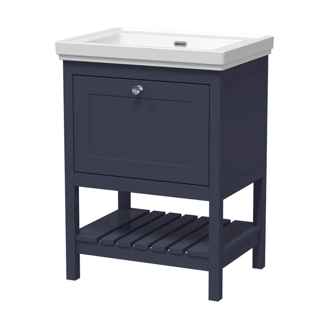 [BFRY325H] Balterley Rye Bathroom Floor Standing 1 Drawer Vanity & 0 Tap Hole Fireclay Basin, Indigo Blue, 600mm - Cutout
