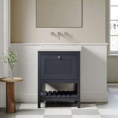 [BFRY325H] Balterley Rye Bathroom Floor Standing 1 Drawer Vanity & 0 Tap Hole Fireclay Basin, Indigo Blue, 600mm - Lifestyle 1