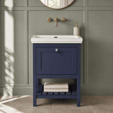 [BFRY325H] Coppenhall Traditional 1 Drawer Floor Standing Vanity Basin Unit with 0 Tap Hole Fireclay Basin, Choice of Size and Colour - Silo