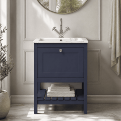 [BFRY325Q] Coppenhall Contemporary 1 Drawer Floor Standing Vanity Unit with Stone Basin - Choice of Size and Colour - Silo