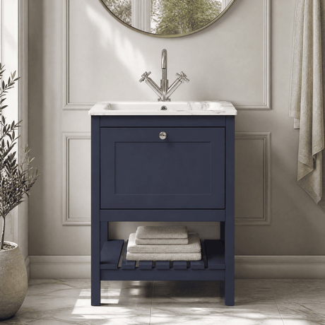 [BFRY325Q] Coppenhall Contemporary 1 Drawer Floor Standing Vanity Unit with Stone Basin - Choice of Size and Colour - Silo
