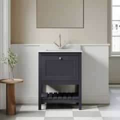 [BFRY325WS1] Balterley Rye Bathroom Floor Standing 1 Drawer Vanity & Single Bowl 1 Tap Hole Marble Top, Indigo Blue/White, 600mm - Lifestyle 1
