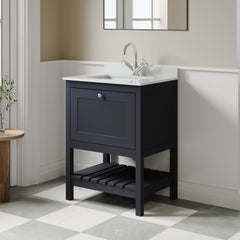 [BFRY325WS1] Balterley Rye Bathroom Floor Standing 1 Drawer Vanity & Single Bowl 1 Tap Hole Marble Top, Indigo Blue/White, 600mm - Lifestyle 3