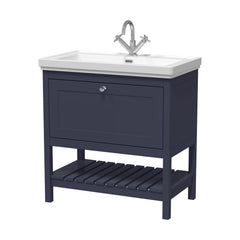 [BFRY327A] Balterley Rye Bathroom Floor Standing 1 Drawer Vanity & 1 Tap Hole Fireclay Basin, Indigo Blue, 800mm - Cutout