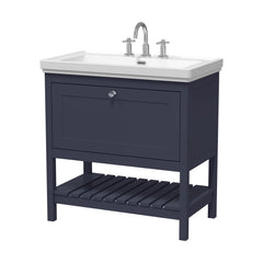 [BFRY327B] Coppenhall Traditional 1 Drawer Floor Standing Vanity Unit with 3 Tap Hole Fireclay Basin, Choice of Size and Finish - Cutout