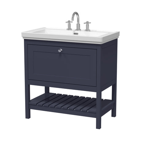 [BFRY327B] Coppenhall Traditional 1 Drawer Floor Standing Vanity Unit with 3 Tap Hole Fireclay Basin, Choice of Size and Finish - Cutout