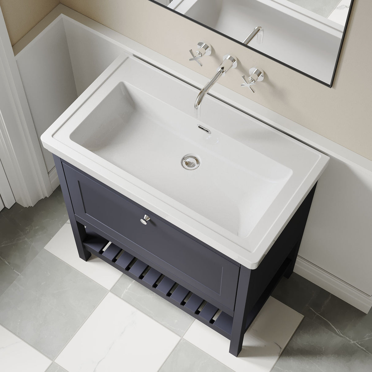 [BFRY327H] Coppenhall Traditional 1 Drawer Floor Standing Vanity Basin Unit with 0 Tap Hole Fireclay Basin, Choice of Size and Colour