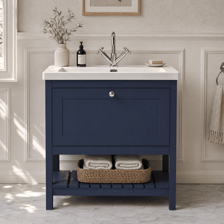 [BFRY327L] Coppenhall Contemporary 1 Drawer Floor Standing Vanity Unit with Fireclay Basin - Choice of Size and Colour - Silo
