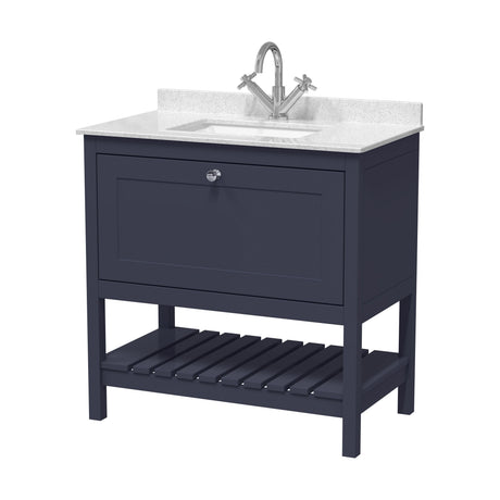 [BFRY327WS1] Balterley Rye Bathroom Floor Standing 1 Drawer Vanity & Single Bowl 1 Tap Hole Marble Top, Indigo Blue/White, 800mm - Cutout