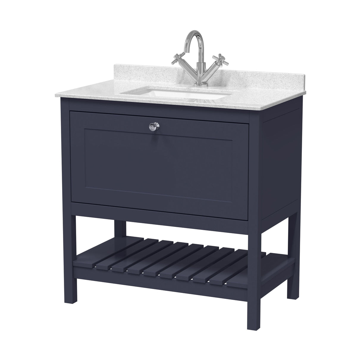 [BFRY327WS1] Coppenhall Traditional 1 Drawer Floor Standing Vanity Unit with Marble Worktop, Choice of Size and Finish - Cutout