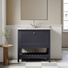 [BFRY327WS1] Balterley Rye Bathroom Floor Standing 1 Drawer Vanity & Single Bowl 1 Tap Hole Marble Top, Indigo Blue/White, 800mm - Lifestyle 1