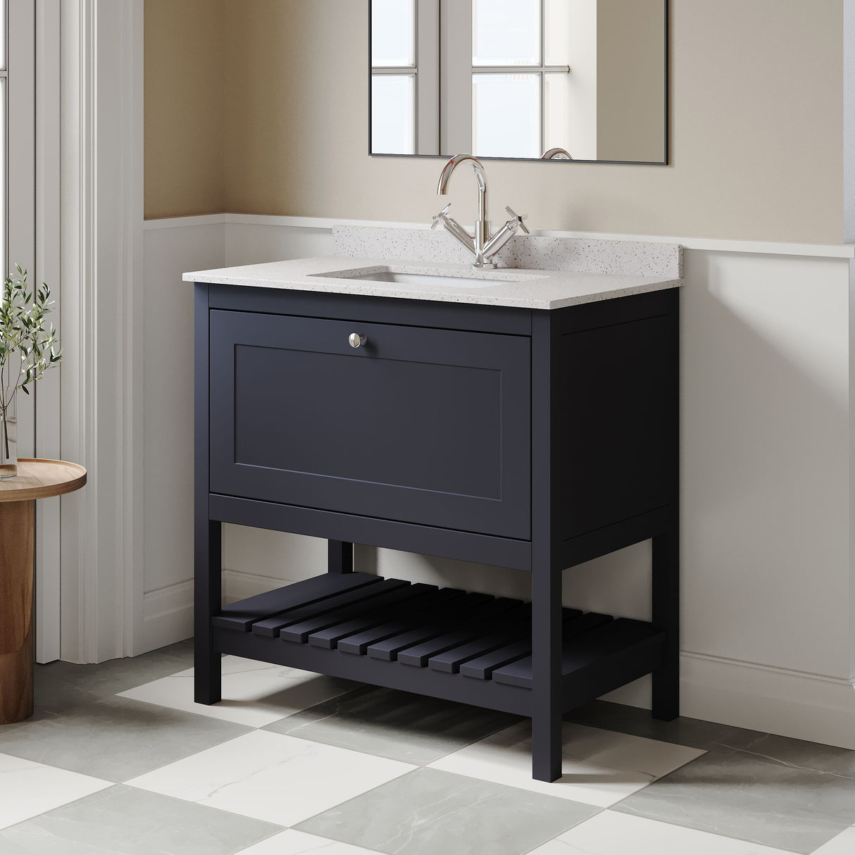 [BFRY327WS1] Balterley Rye Bathroom Floor Standing 1 Drawer Vanity & Single Bowl 1 Tap Hole Marble Top, Indigo Blue/White, 800mm - Lifestyle 3