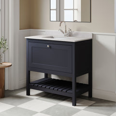 [BFRY327WS1] Balterley Rye Bathroom Floor Standing 1 Drawer Vanity & Single Bowl 1 Tap Hole Marble Top, Indigo Blue/White, 800mm - Lifestyle 3