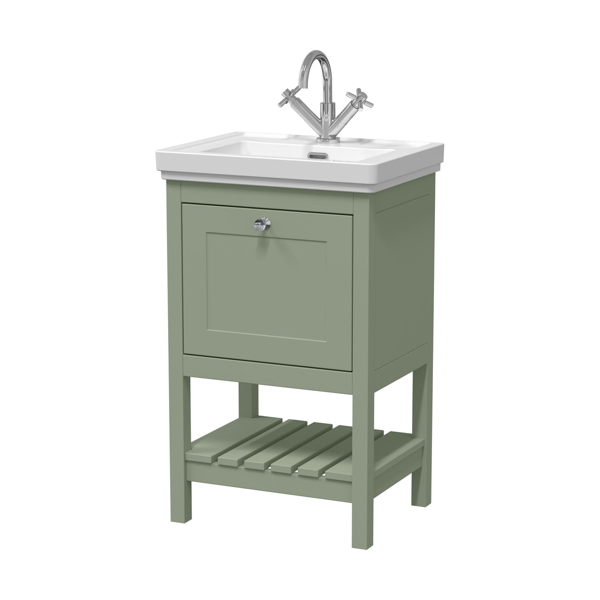 [BFRY823A] Balterley Rye Bathroom Floor Standing 1 Drawer Vanity & 1 Tap Hole Fireclay Basin, Fern Green, 500mm - Cutout