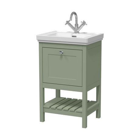 [BFRY823A] Balterley Rye Bathroom Floor Standing 1 Drawer Vanity & 1 Tap Hole Fireclay Basin, Fern Green, 500mm - Cutout