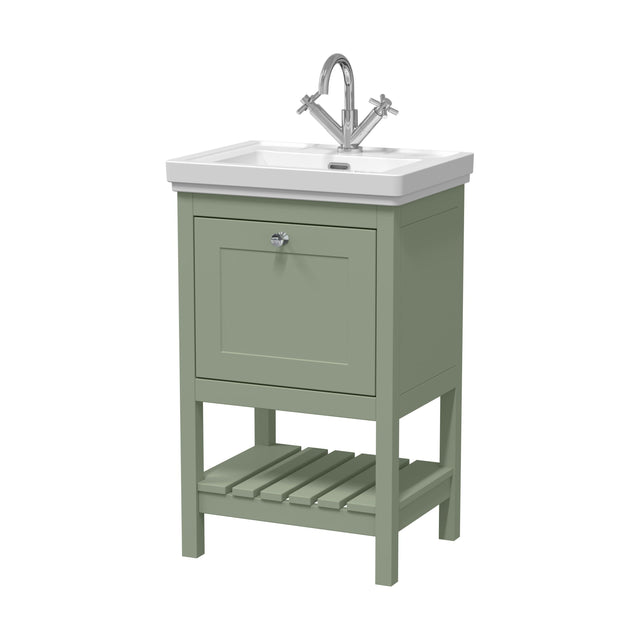 [BFRY823A] Balterley Rye Bathroom Floor Standing 1 Drawer Vanity & 1 Tap Hole Fireclay Basin, Fern Green, 500mm - Cutout