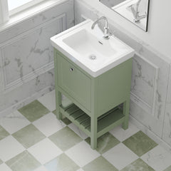 [BFRY823A] Balterley Rye Bathroom Floor Standing 1 Drawer Vanity & 1 Tap Hole Fireclay Basin, Fern Green, 500mm - Lifestyle 2