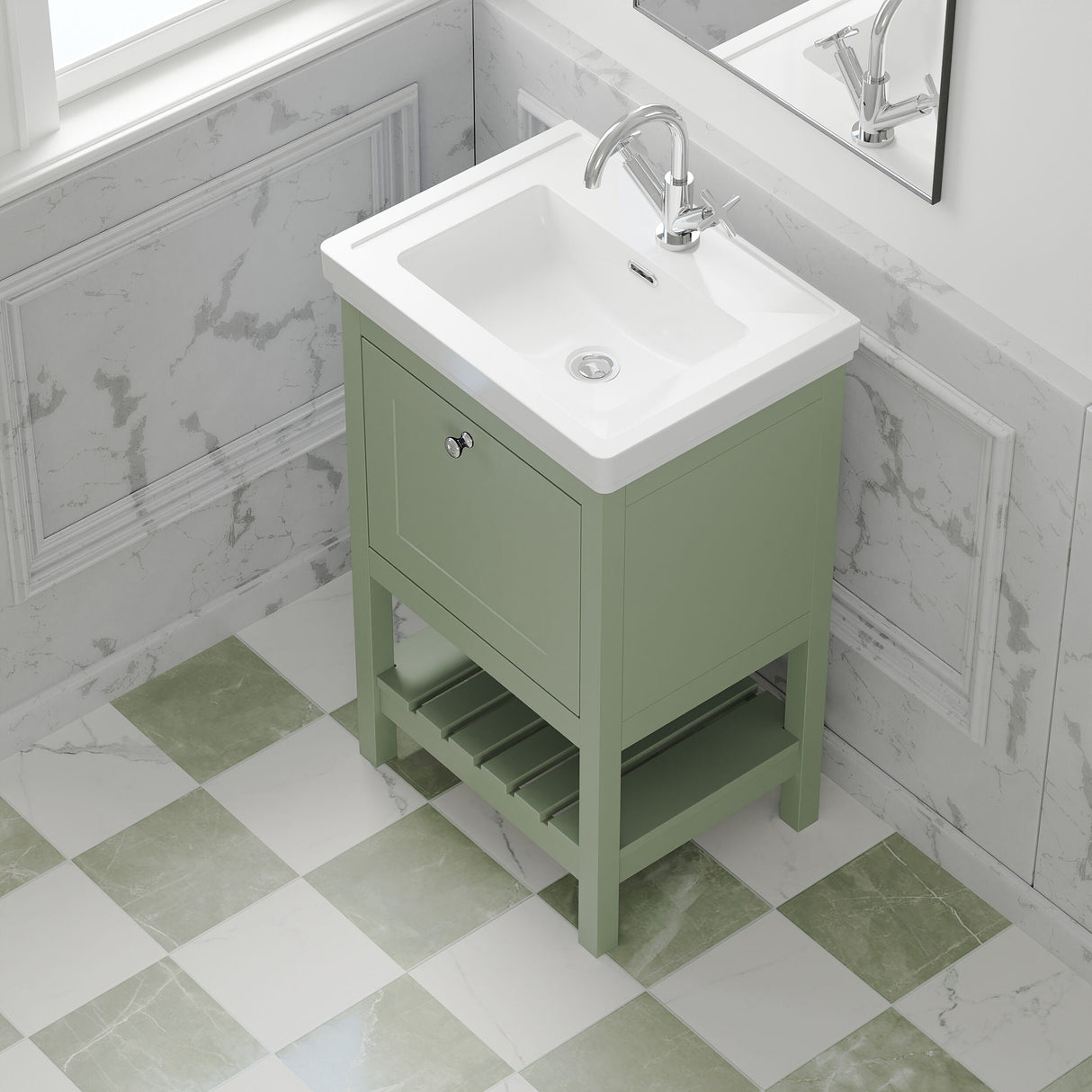 [BFRY823A] Coppenhall Traditional 1 Drawer Floor Standing Vanity Unit with Basin, Choice of Size and Colour