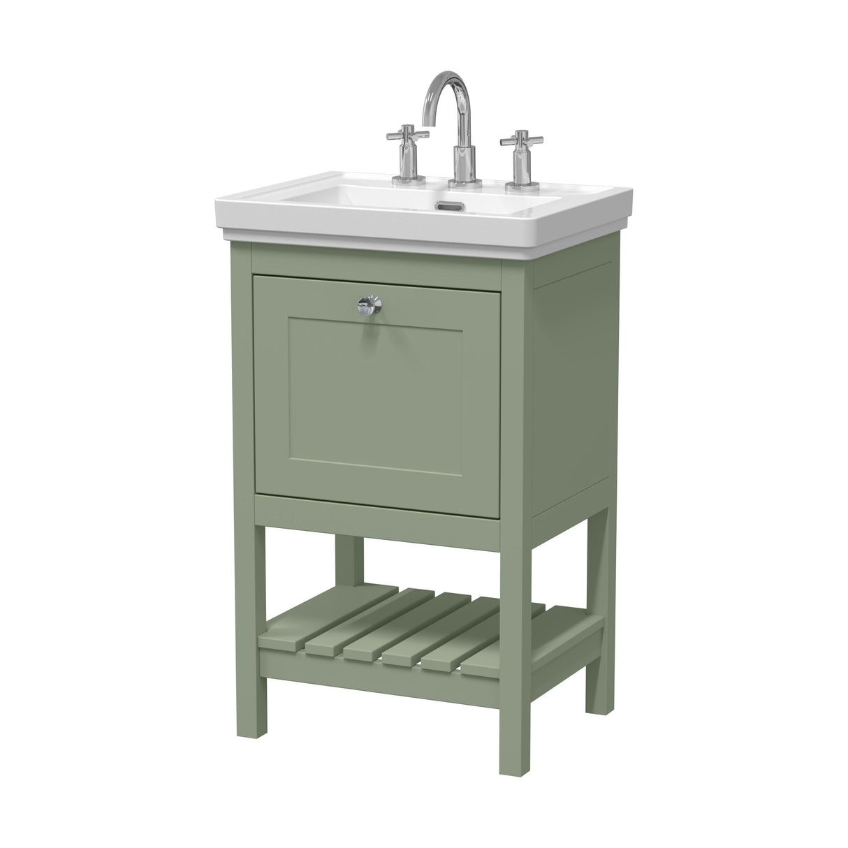 [BFRY823B] Balterley Rye Traditional Bathroom 1 Soft Close Drawer Floor Standing Vanity Unit Basin, Fern Green, 531mm - Cutout