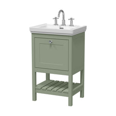 [BFRY823B] Balterley Rye Traditional Bathroom 1 Soft Close Drawer Floor Standing Vanity Unit Basin, Fern Green, 531mm - Cutout