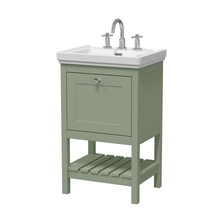 [BFRY823B] Balterley Rye Traditional Bathroom 1 Soft Close Drawer Floor Standing Vanity Unit Basin, Fern Green, 531mm - Cutout