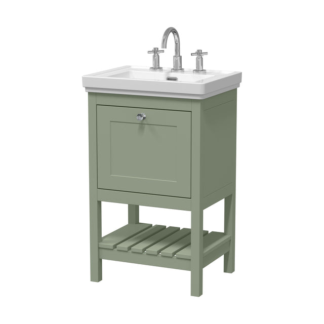 [BFRY823B] Balterley Rye Traditional Bathroom 1 Soft Close Drawer Floor Standing Vanity Unit Basin, Fern Green, 531mm - Cutout