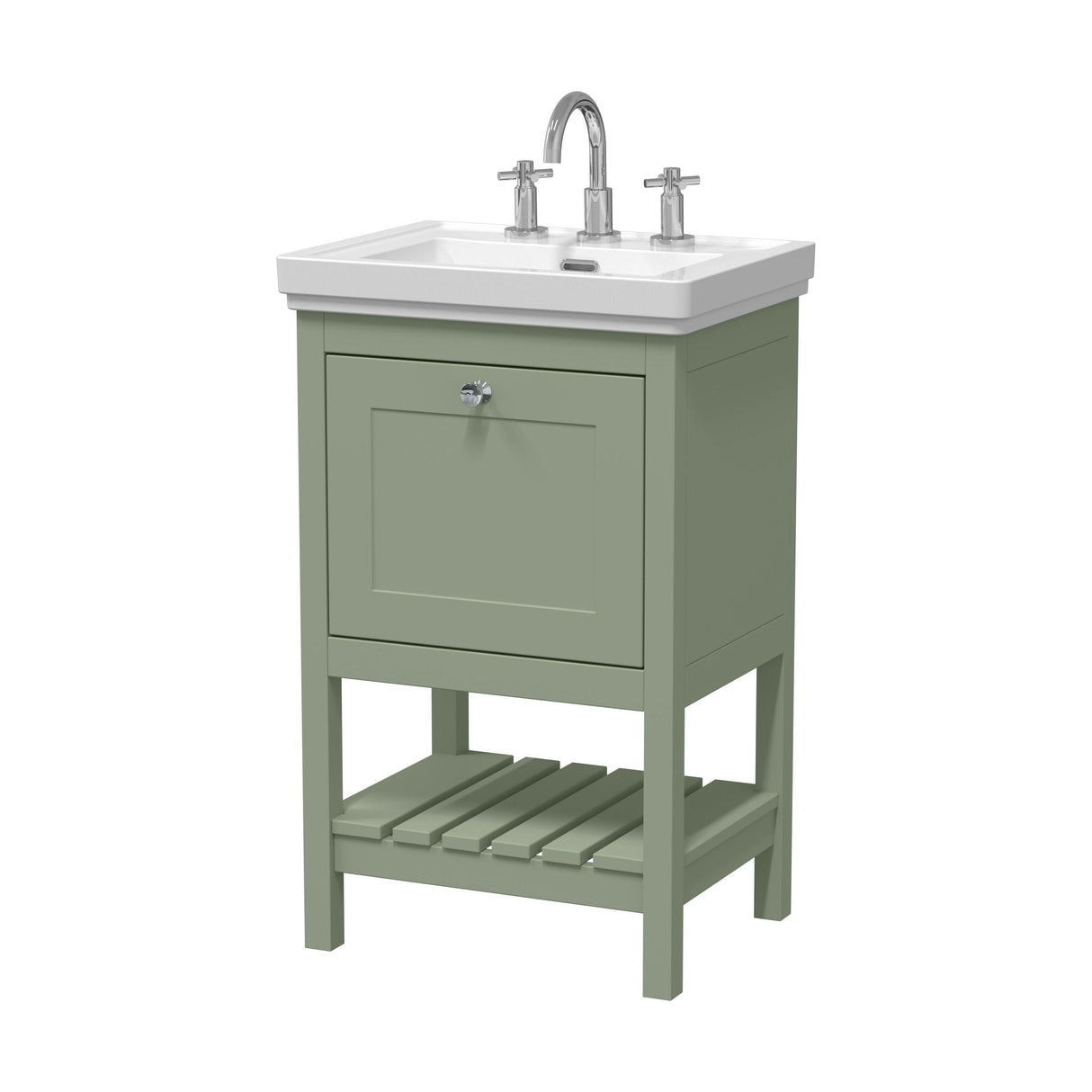 [BFRY823B] Coppenhall Traditional 1 Drawer Floor Standing Vanity Unit with 3 Tap Hole Fireclay Basin, Choice of Size and Finish - Cutout