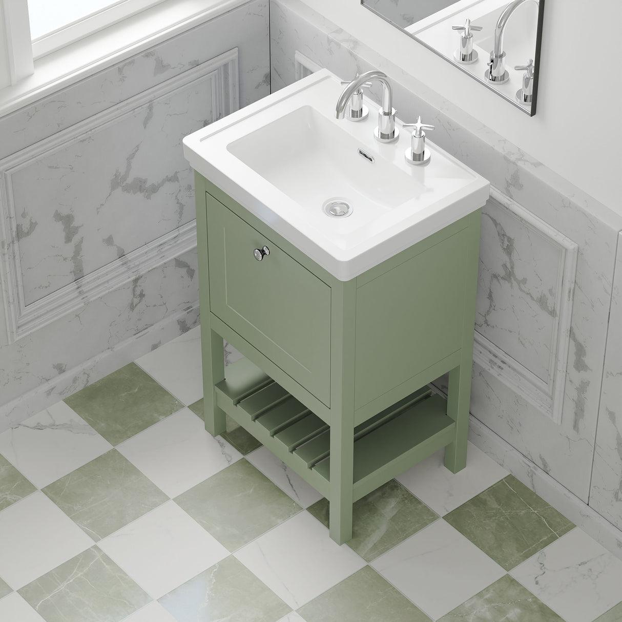[BFRY823B] Balterley Rye Traditional Bathroom 1 Soft Close Drawer Floor Standing Vanity Unit Basin, Fern Green, 531mm - Lifestyle 2
