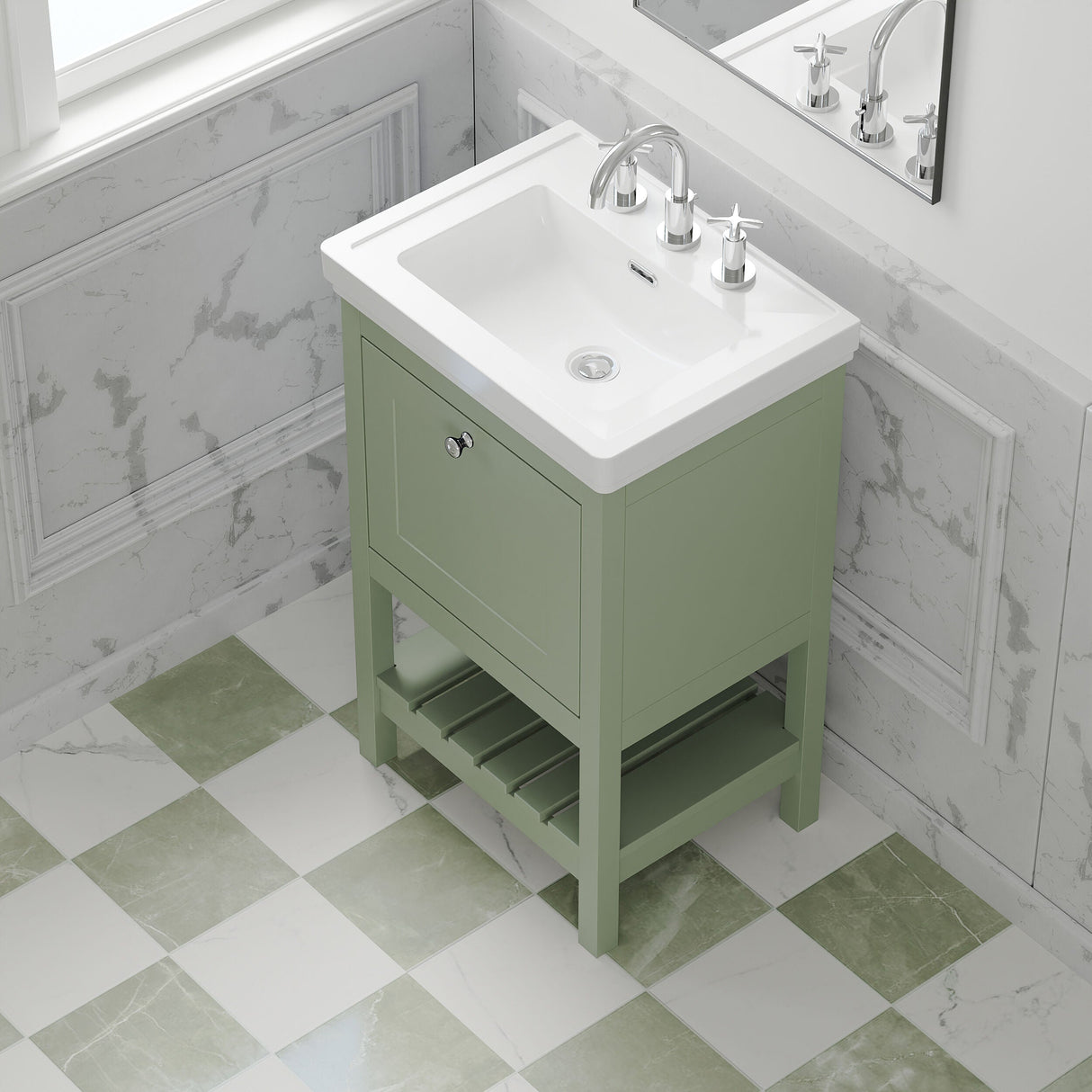 [BFRY823B] Coppenhall Traditional 1 Drawer Floor Standing Vanity Unit with 3 Tap Hole Fireclay Basin, Choice of Size and Finish