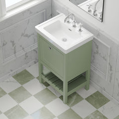 [BFRY823B] Coppenhall Traditional 1 Drawer Floor Standing Vanity Unit with 3 Tap Hole Fireclay Basin, Choice of Size and Finish