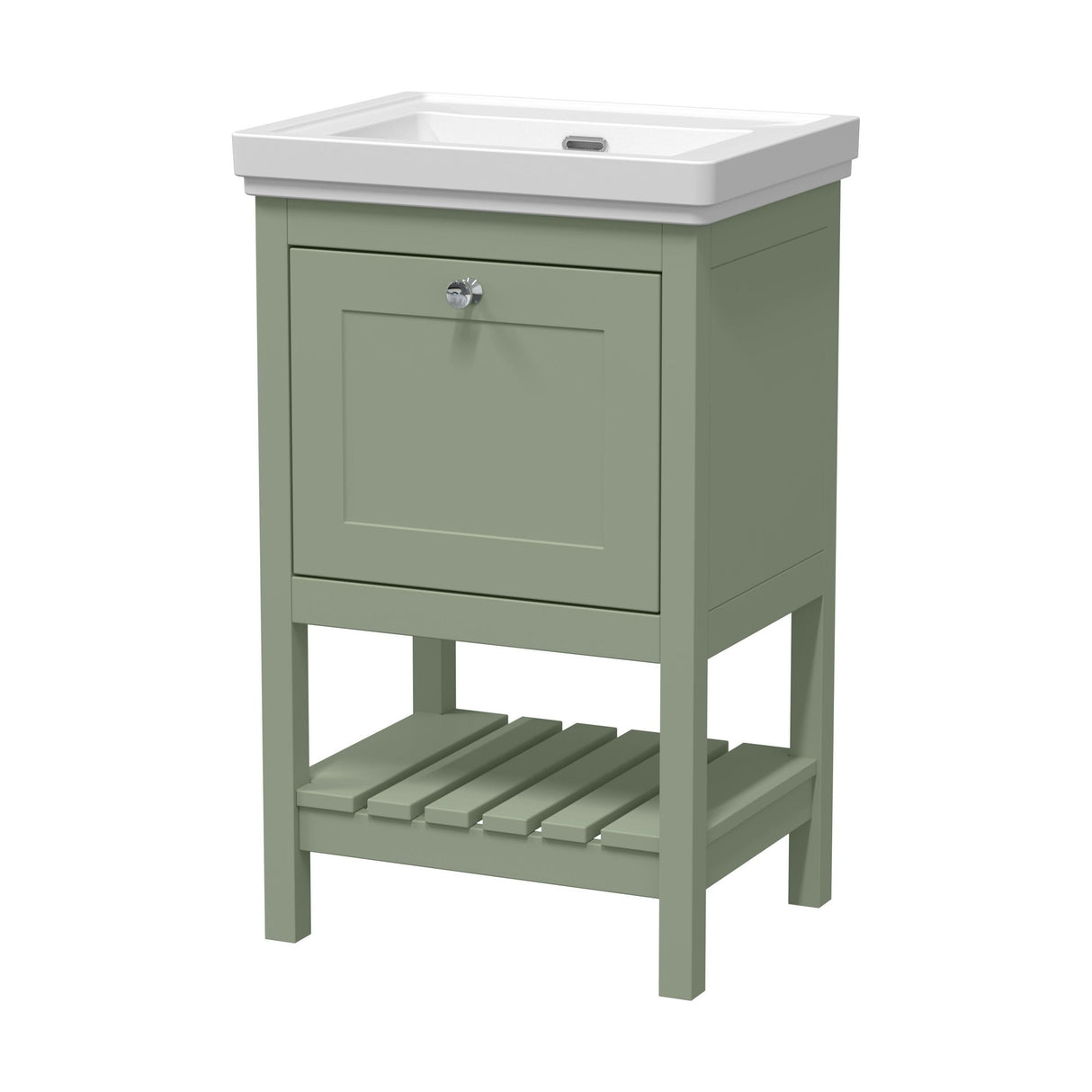 [BFRY823H] Balterley Rye Traditional Bathroom 1 Soft Close Drawer Floor Standing Vanity Unit Basin, Fern Green, 531mm - Cutout