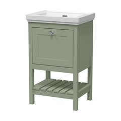 [BFRY823H] Balterley Rye Traditional Bathroom 1 Soft Close Drawer Floor Standing Vanity Unit Basin, Fern Green, 531mm - Cutout