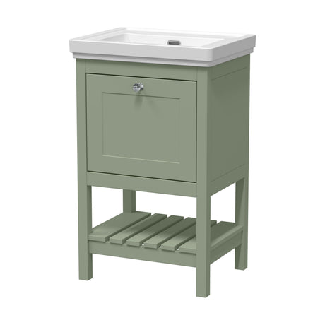 [BFRY823H] Balterley Rye Traditional Bathroom 1 Soft Close Drawer Floor Standing Vanity Unit Basin, Fern Green, 531mm - Cutout