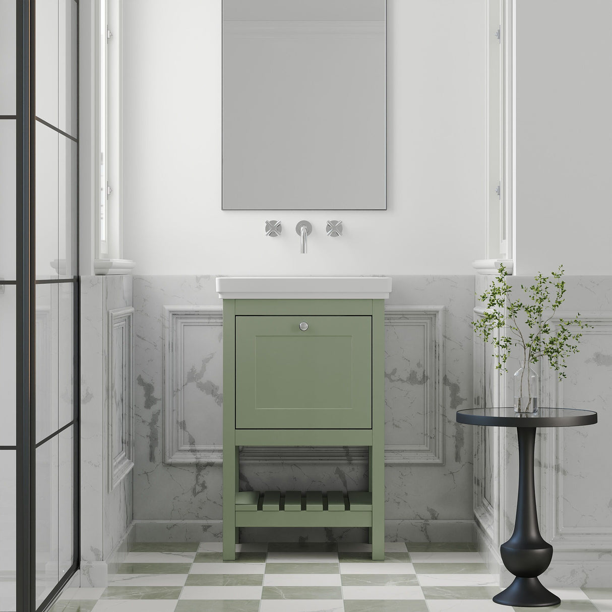 [BFRY823H] Balterley Rye Traditional Bathroom 1 Soft Close Drawer Floor Standing Vanity Unit Basin, Fern Green, 531mm - Lifestyle 1
