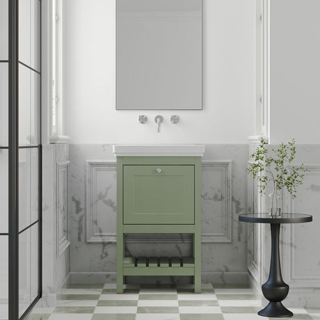 [BFRY823H] Balterley Rye Traditional Bathroom 1 Soft Close Drawer Floor Standing Vanity Unit Basin, Fern Green, 531mm - Lifestyle 1