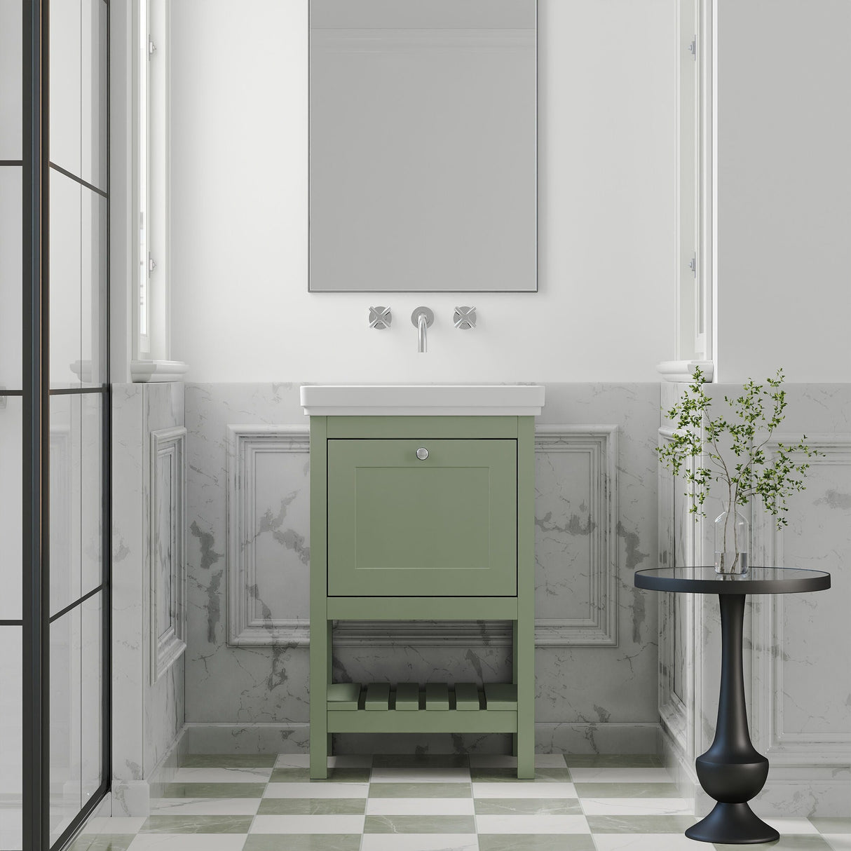 [BFRY823H] Coppenhall Traditional 1 Drawer Floor Standing Vanity Basin Unit with 0 Tap Hole Fireclay Basin, Choice of Size and Colour