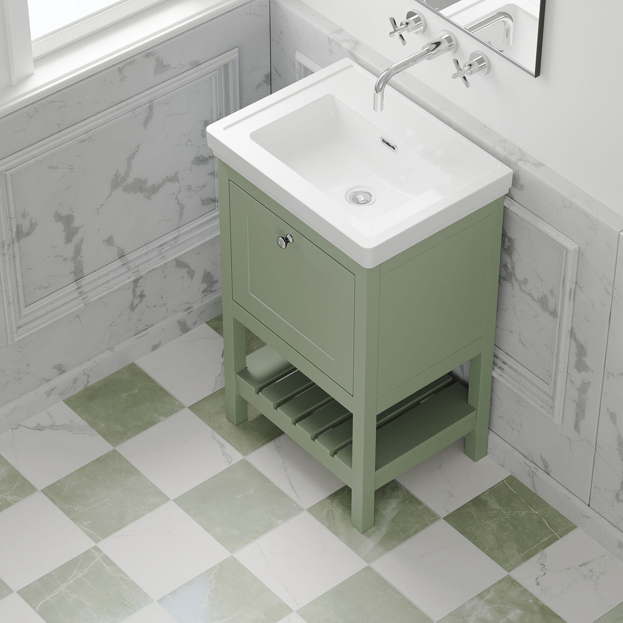 [BFRY823H] Balterley Rye Traditional Bathroom 1 Soft Close Drawer Floor Standing Vanity Unit Basin, Fern Green, 531mm - Lifestyle 2