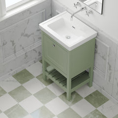 [BFRY823H] Balterley Rye Traditional Bathroom 1 Soft Close Drawer Floor Standing Vanity Unit Basin, Fern Green, 531mm - Lifestyle 2